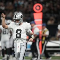 Sep 27, 2026; New Orleans, Louisiana, USA; Las Vegas Raiders quarterback Kirk Cousins (8) looks on in the first quarter against the New Orleans Saints at Caesars Superdome.