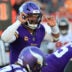 Sep 27, 2026; Tampa, Florida, USA; Minnesota Vikings quarterback Kyler Murray (1) calls a play at the line of scrimmage against the Tampa Bay Buccaneers during the third quarter at Raymond James Stadium.