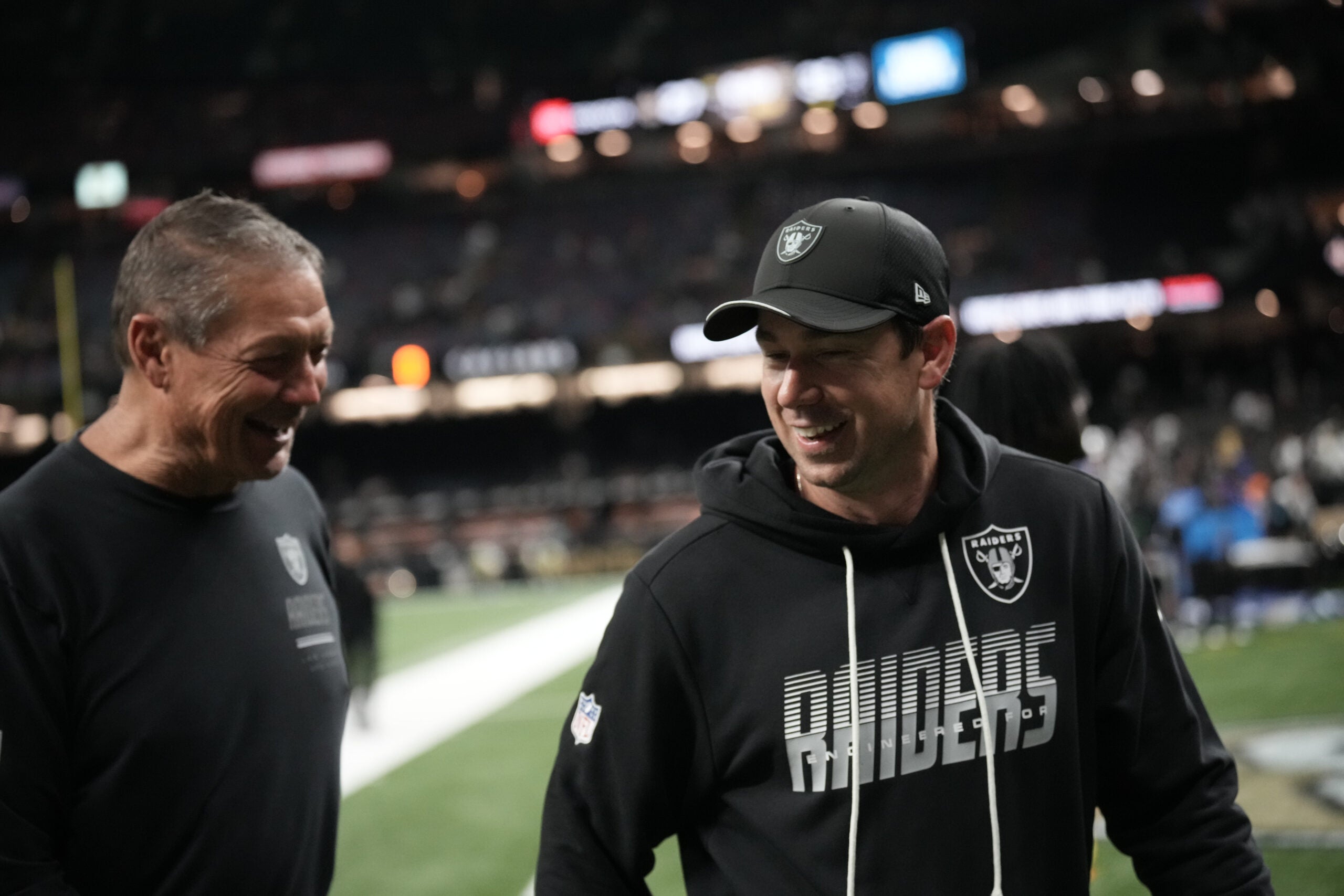 Las Vegas Raiders head coach Klint Kubiak rookie cornerback Hezekiah Masses