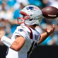 New England Patriots quarterback Drake Maye (10) loses the ball on a fumble turnover during the first quarter of an NFL football matchup at EverBank Stadium on Sunday, Sept. 27, 2026, in Jacksonville, Fla. The Jaguars defeated the Patriots 35-6.