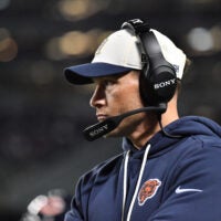 Sep 28, 2026; Chicago, Illinois, USA; Chicago Bears head coach Ben Johnson looks on during the first half against the Philadelphia Eagles at Soldier Field.