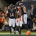 Sep 28, 2026; Chicago, Illinois, USA; Chicago Bears wide receiver Kalif Raymond (14) celebrates with wide receiver Luther Burden III (10) after scoring a touchdown against the Philadelphia Eagles during the second half at Soldier Field.