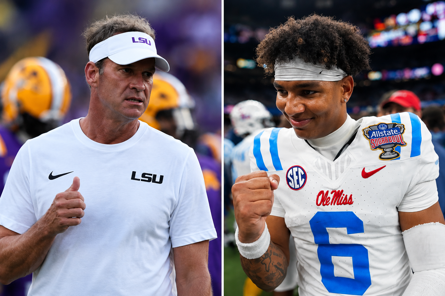 LSU HC Lane Kiffin and Ole Miss QB Trinidad Chambliss
