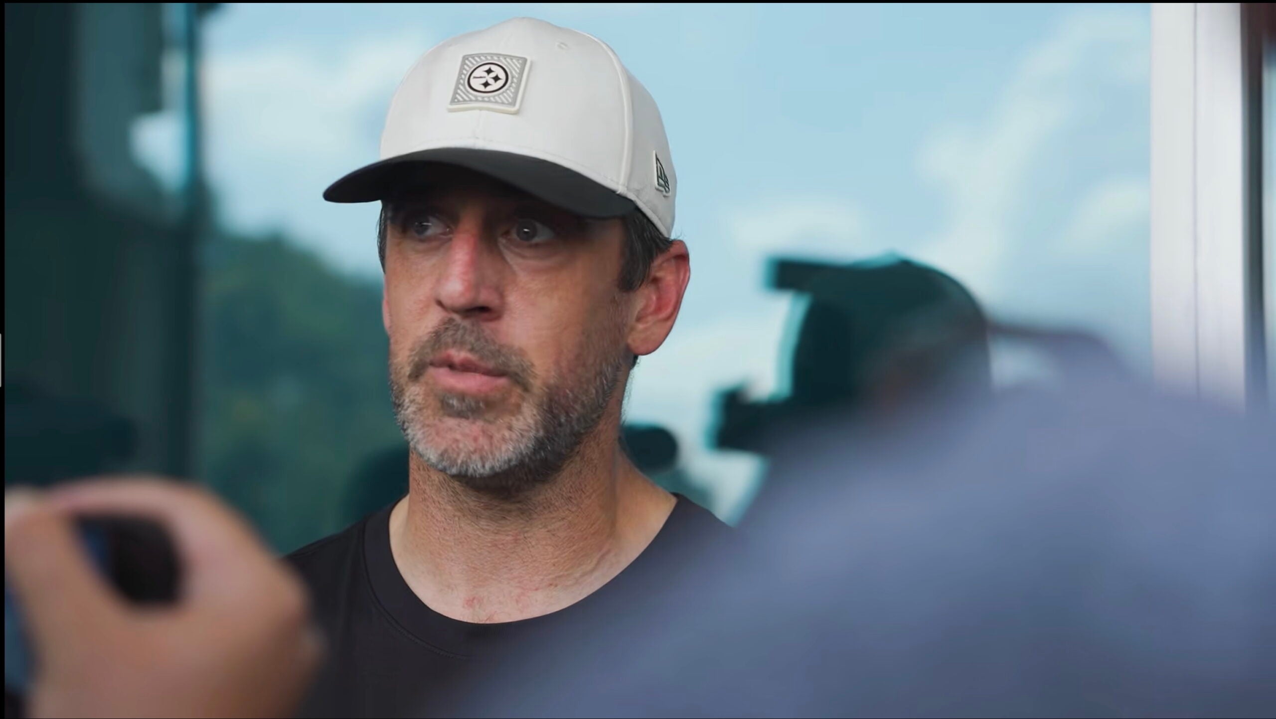 Pittsburgh Steelers quarterback Aaron Rodgers speaks to the media following practice prior to Week 1 against the Atlanta Falcons, 9/2/2026.