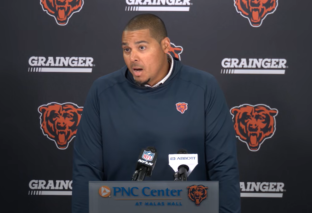 Chicago Bears general manager Ryan Poles speaks with reporters following roster cuts.