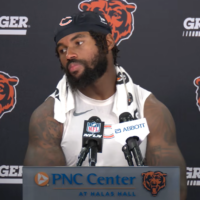 Chicago Bears running back D'Andre Swift speaks with reporters during Week 0 ahead of the regular season.