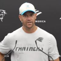 Carolina Panthers head coach Dave Canales speaks with reporters following Monday's practice of Week 1.