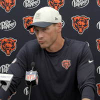 Chicago Bears head coach Ben Johnson speaks with reporters after Week 1 win.
