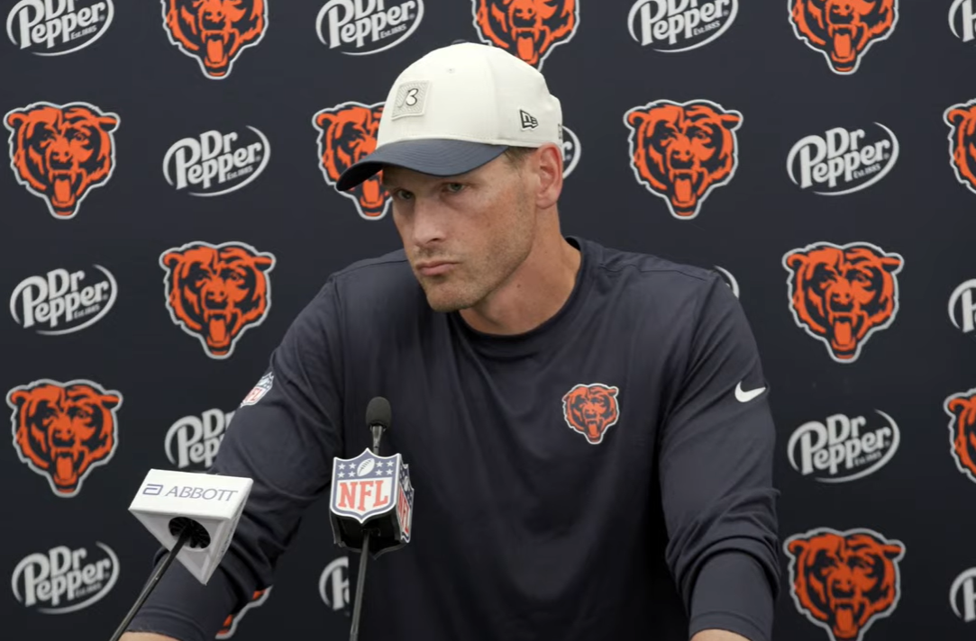 Chicago Bears head coach Ben Johnson speaks with reporters after Week 1 win.