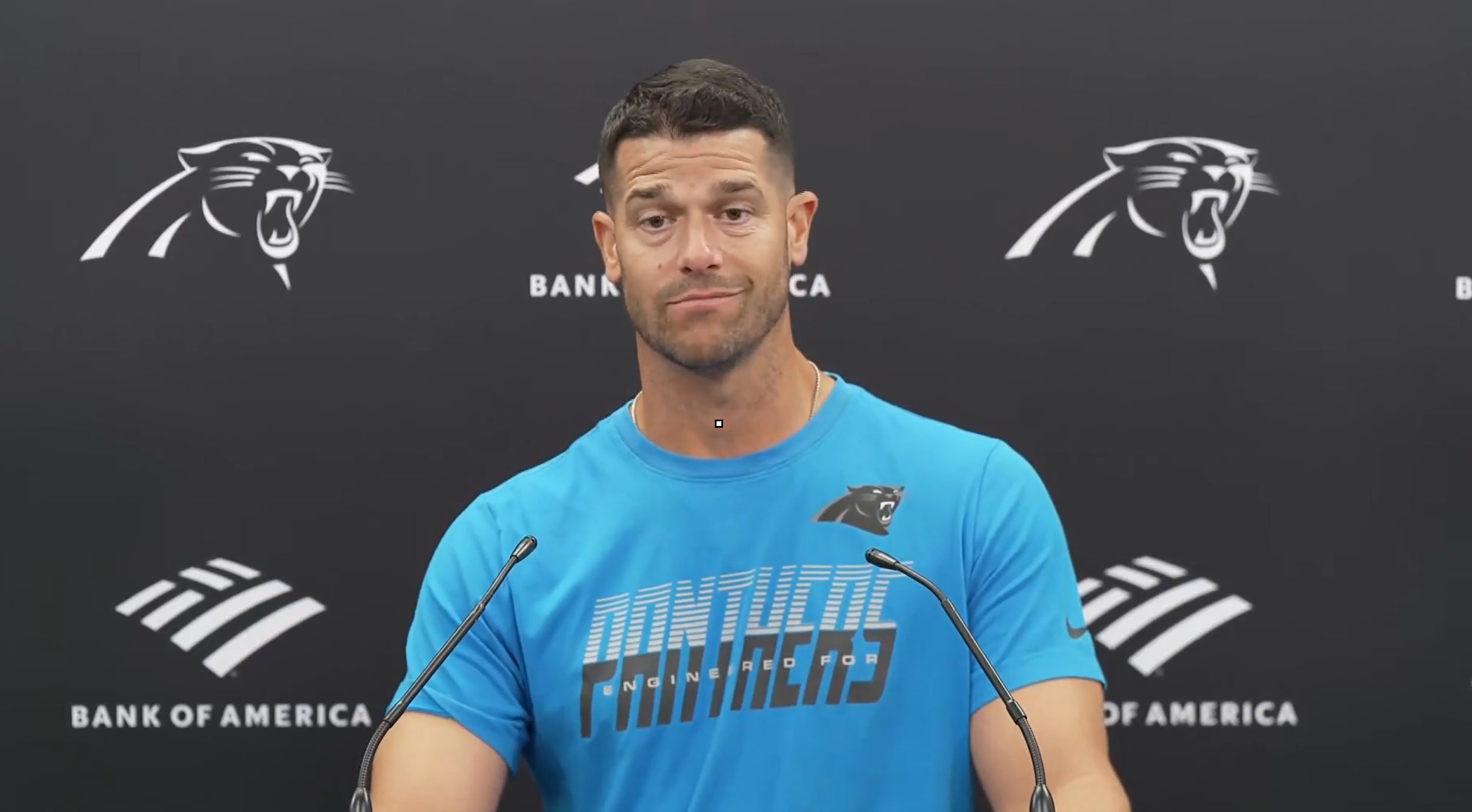 Carolina Panthers head coach Dave Canales speaks with reporters on Monday after Week 1.