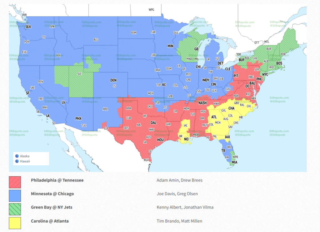 FOX NFL Week 2 broadcast map, via 506sports.com