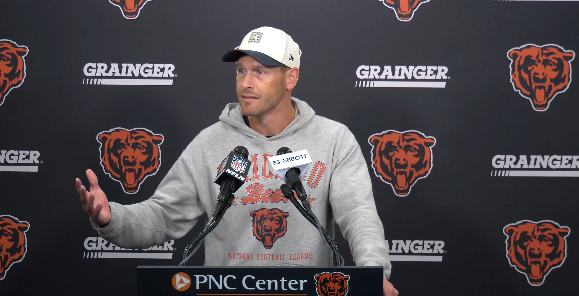 Chicago Bears head coach Ben Johnson speaks with reporters on Wednesday ahead of Week 3.