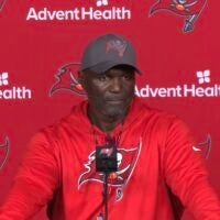 Todd Bowles speaks with reporters after Wednesday's practice.