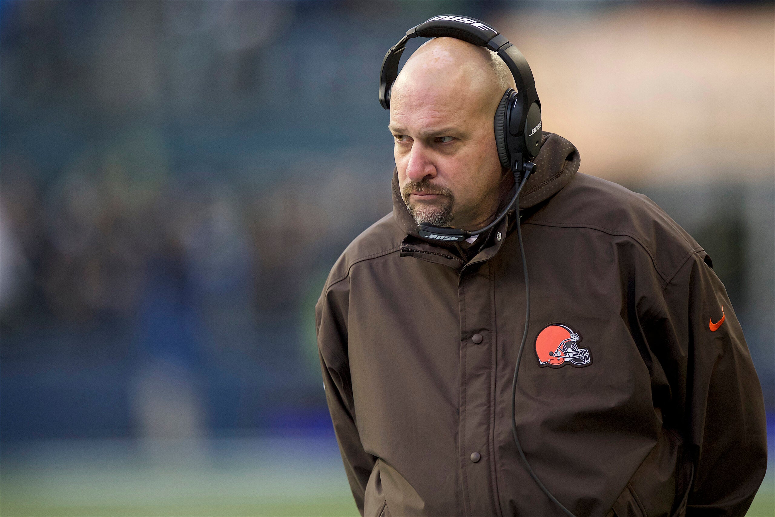 Dec 20, 2015; Seattle, WA, USA; Cleveland Browns head coach Mike Pettine watches from the sidelines during a game against the Seattle Seahawks at CenturyLink Field. The Seahawks won 30-13.