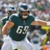 Sep 19, 2021; Philadelphia, Pennsylvania, USA; Philadelphia Eagles center Landon Dickerson (69) prepares to block against the San Francisco 49ers at Lincoln Financial Field.