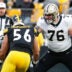 Nov 13, 2022; Pittsburgh, Pennsylvania, USA; New Orleans Saints offensive tackle Calvin Throckmorton (76) blocks at the line of scrimmage against Pittsburgh Steelers linebacker Alex Highsmith (56) during the third quarter at Acrisure Stadium.