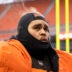 Dec 24, 2022; Cleveland, Ohio, USA; Steam comes off the head of Cleveland Browns offensive tackle Jedrick Wills Jr. (71) as he walks off the field following the game against the New Orleans Saints at FirstEnergy Stadium.