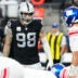 Nov 5, 2023; Paradise, Nevada, USA; Las Vegas Raiders defensive end Maxx Crosby (98) waits for the New York Giants to snap the ball during the second quarter at Allegiant Stadium.