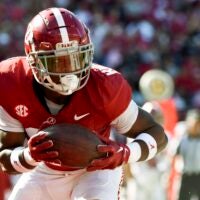 Apr 13, 2024; Tuscaloosa, AL, USA; Alabama defensive back Dre Kirkpatrick Jr. (21) intercepts a pass during the A-Day scrimmage at Bryant-Denny Stadium.