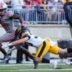 Oct 5, 2024; Columbus, OH, USA; Ohio State Buckeyes wide receiver Jeremiah Smith (4) runs past Iowa Hawkeyes defensive back Quinn Schulte (30) during the second half of the NCAA football game at Ohio Stadium. Ohio State won 35-7.