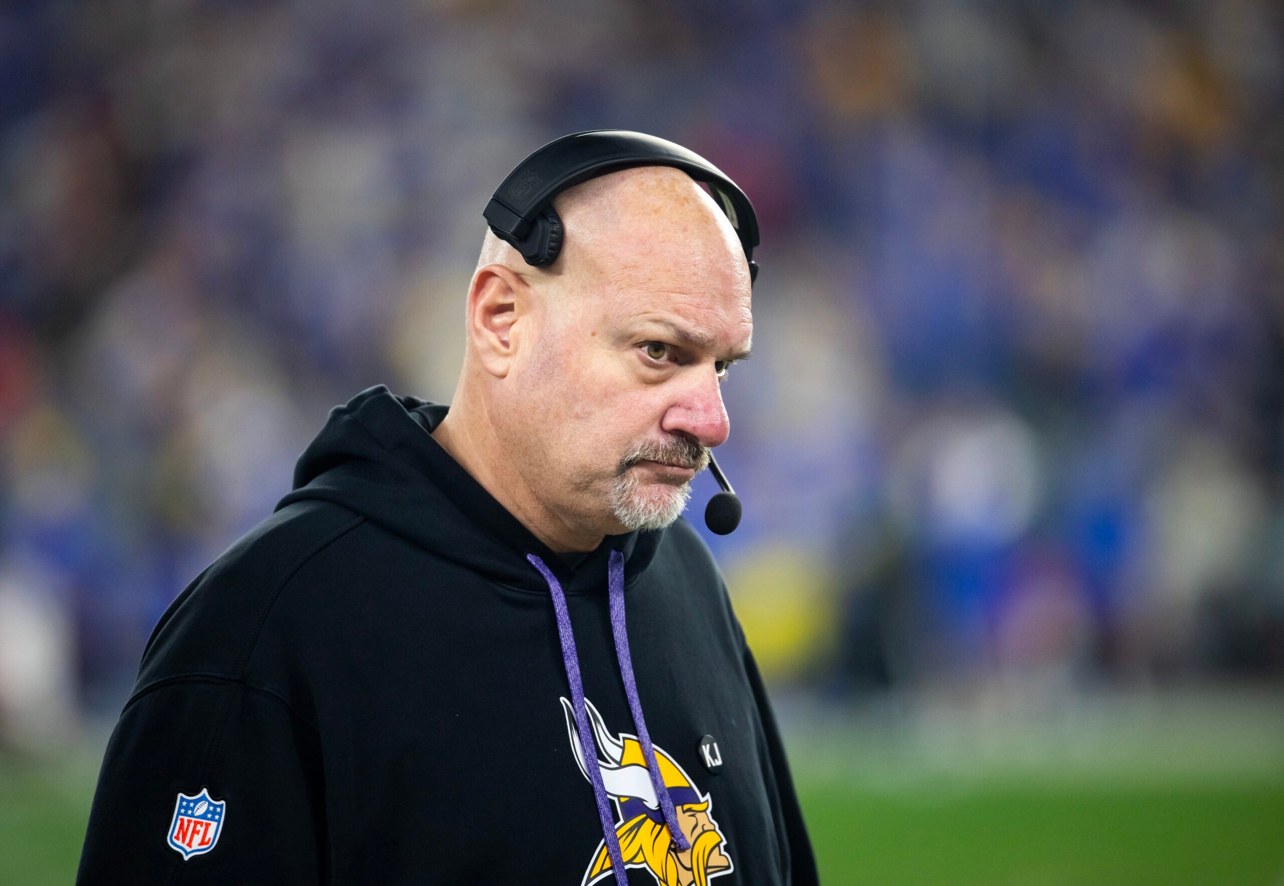 Jan 13, 2025; Glendale, AZ, USA; Minnesota Vikings outside linebackers coach Mike Pettine against the Los Angeles Rams during an NFC wild card game at State Farm Stadium.