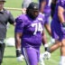 Jul 29, 2025; Eagan, MN, USA; Minnesota Vikings guard Donovan Jackson (74) takes part in drills during the teams training camp at the Minnesota Vikings Training Facility.