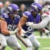 Aug 16, 2025; Minneapolis, Minnesota, USA; Minnesota Vikings guard Joe Huber (60) goes to block New England Patriots defensive tackle Jeremiah Pharms Jr. (98) during the fourth quarter at U.S. Bank Stadium.