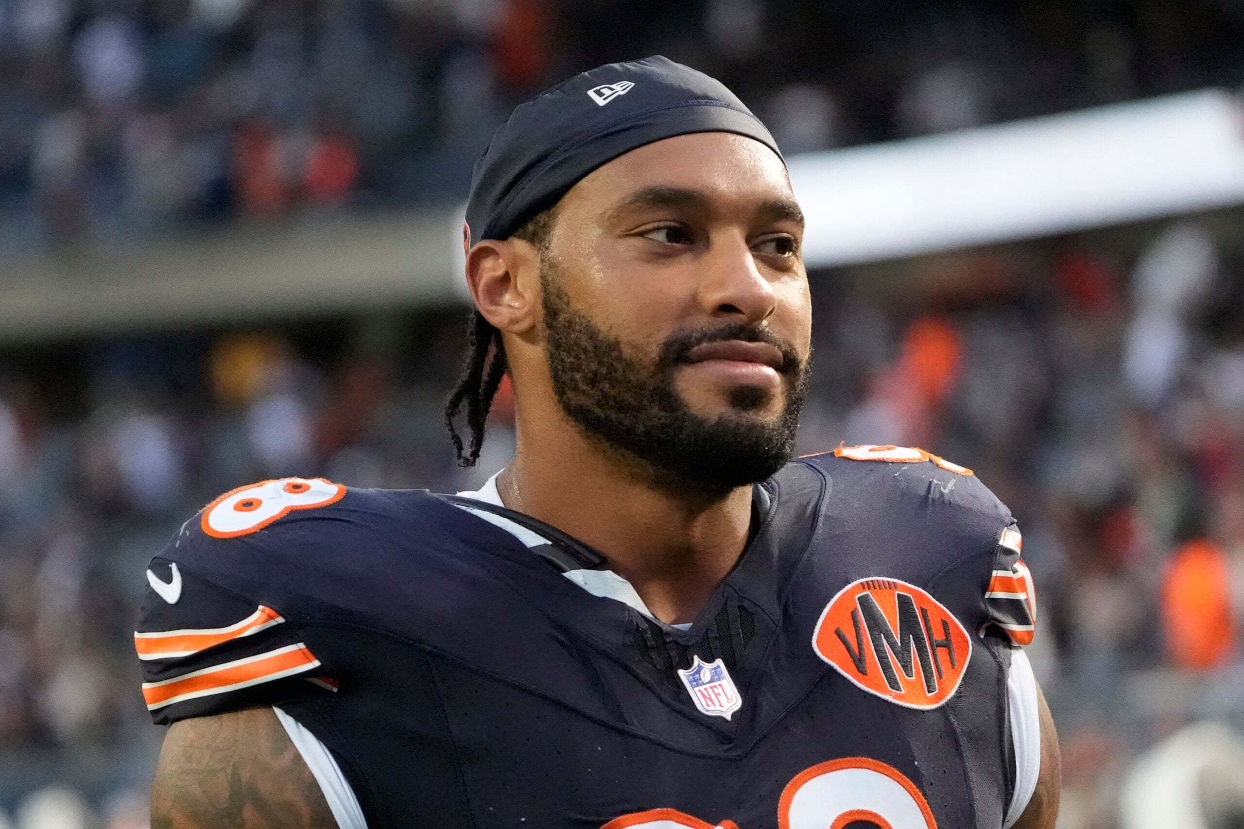Sep 21, 2025; Chicago, Illinois, USA; Chicago Bears defensive end Montez Sweat (98)) after the game against the Dallas Cowboys at Soldier Field.