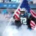 Nov 9, 2025; Charlotte, North Carolina, USA; Carolina Panthers offensive tackle Taylor Moton (72) takes the field before the game against the New Orleans Saints at Bank of America Stadium.