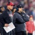 Dec 19, 2025; Norman, OK, USA; Alabama Crimson Tide head coach Kalen Deboer (left) and defensive coordinator Kane Wommack against the Oklahoma Sooners during the CFP National Playoff First Round at Gaylord Family Oklahoma Memorial Stadium.