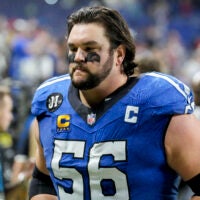 Dec 22, 2025; Indianapolis, Indiana, USA; Indianapolis Colts guard Quenton Nelson (56) leaves the field after losing a game against the San Francisco 49ers at Lucas Oil Stadium.