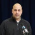 Feb 24, 2026; Indianapolis, IN, USA; Pittsburgh Steelers general manager Omar Khan speaks at the NFL Scouting Combine at the Indiana Convention Center.