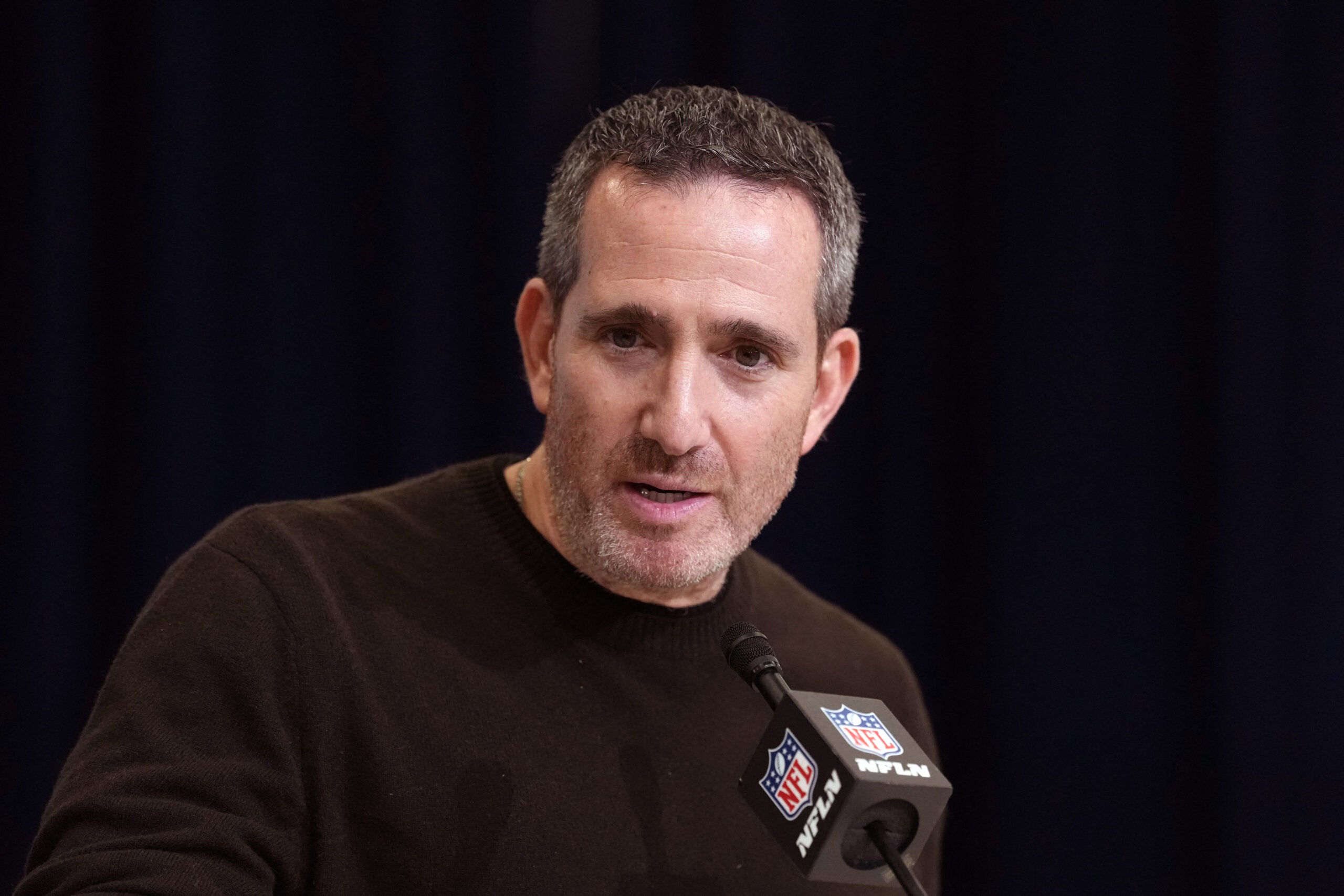 Feb 24, 2026; Indianapolis, IN, USA; Philadelphia Eagles general manager Howie Roseman speaks at the NFL Scouting Combine at the Indiana Convention Center.