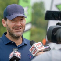 CBS sportscaster and former NFL quarterback Tony Romo chats with the media Tuesday, June 27, 2023 during the OSF Children's Hospital of Illinois Championship & Pro-Am at Metamora Fields Golf Club.