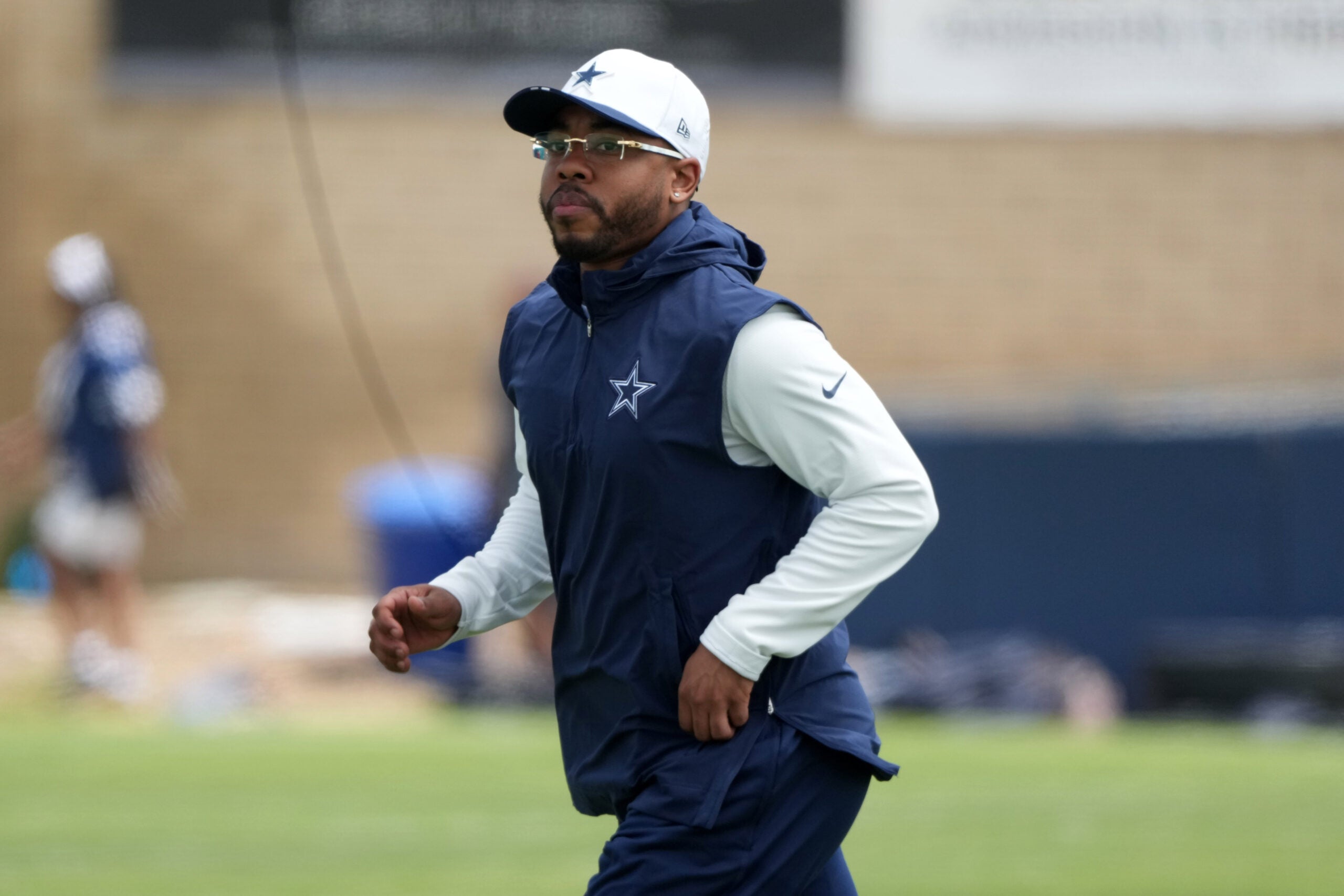 Jul 29, 2026; Oxnard, CA, USA; Dallas Cowboys defensive coordinator Christian Parker at training camp at River Ridge Playing Fields.