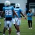 Tennessee Titans owner Amy Adams Strunk talks with Coach Robert Saleh during training camp at Vanderbilt Health Football Center Thursday, Aug. 6, 2026.