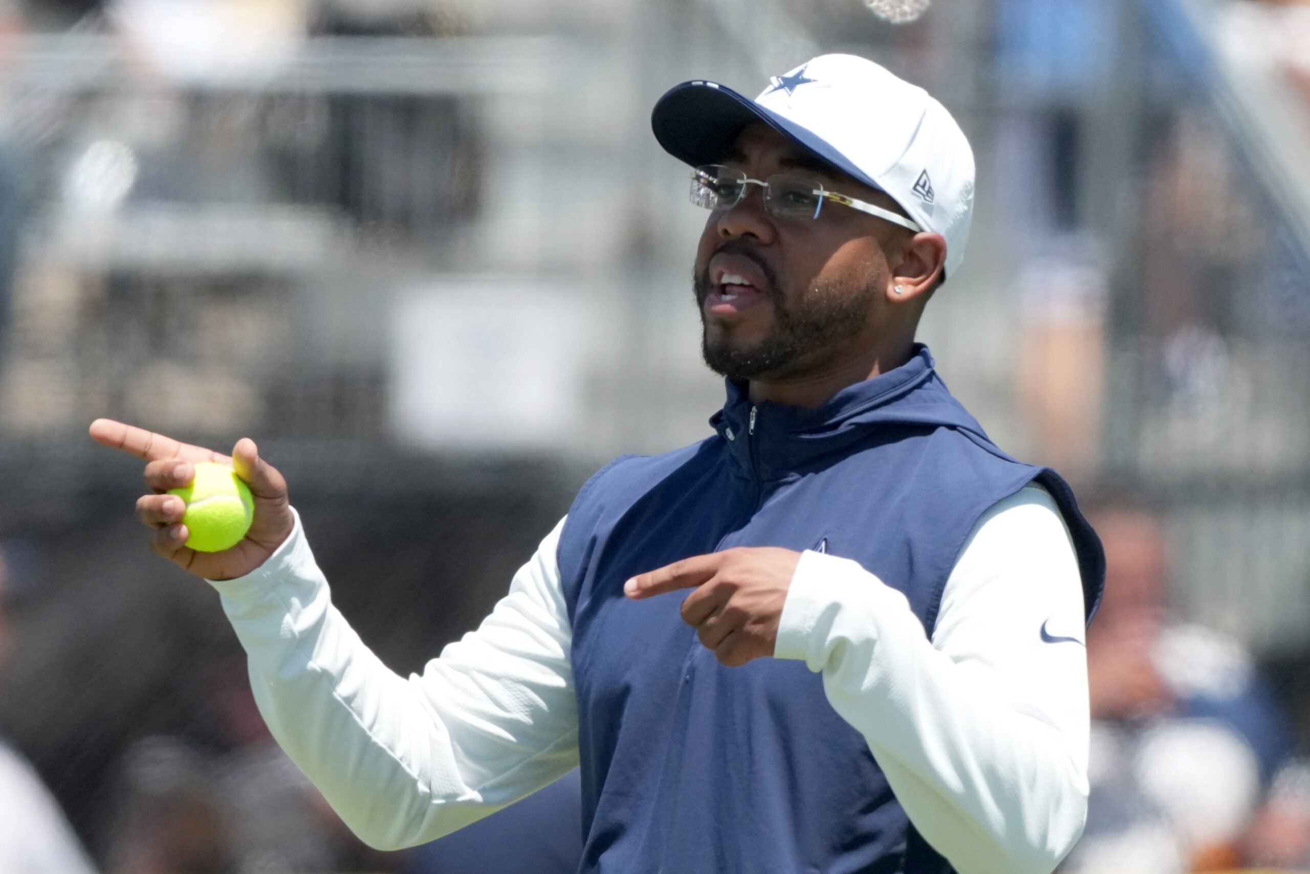 Aug 1, 2026; Oxnard, CA, USA; Dallas Cowboys defensive coordinator Christian Parker at training camp at River Ridge Playing Fields.