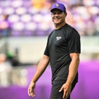 Aug 22, 2026; Minneapolis, Minnesota, USA; Minnesota Vikings head coach Kevin O'Connell looks on before the game against the Baltimore Ravens at U.S. Bank Stadium.