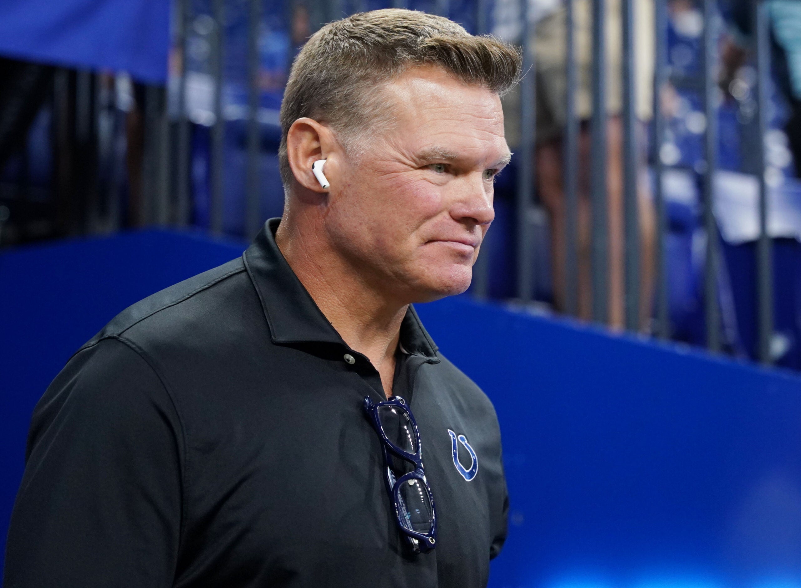 Aug 29, 2026; Indianapolis, Indiana, USA; Indianapolis Colts general manager Chris Ballard walks onto the field before the game against the Detroit Lions at Lucas Oil Stadium.