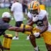 Green Bay Packers running back Pierre Strong Jr. (22) runs through a drill during practice on Friday, July 31, 2026, at Ray Nitschke Field in Ashwaubenon, Wisconsin.