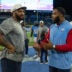 Aug 29, 2026; Nashville, Tennessee, USA; Tennessee Titans defensive tackle Jeffery Simmons (98) and Chicago Bears defensive end Montez Sweat (98) talk during post game at Nissan Stadium.