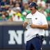 Sep 12, 2026; South Bend, Indiana, USA; Notre Dame Fighting Irish offensive coordinator Mike Denbrock watches from the sidelines against the Rice Owls during the second half at Notre Dame Stadium.