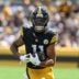 Sep 13, 2026; Pittsburgh, Pennsylvania, USA; Pittsburgh Steelers wide receiver Michael Pittman Jr. (11) runs following a catch against the Atlanta Falcons during the first quarter at Acrisure Stadium.