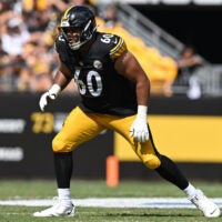 Sep 13, 2026; Pittsburgh, Pennsylvania, USA; Pittsburgh Steelers offensive tackle Dylan Cook (60) lines up against the Atlanta Falcons during the second half at Acrisure Stadium.