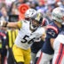 Sep 20, 2026; Foxborough, Massachusetts, USA; Pittsburgh Steelers linebacker Alex Highsmith (56) closes in on New England Patriots quarterback Drake Maye (10) in the second half at Gillette Stadium.