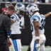 Sep 20, 2026; Atlanta, Georgia, USA; Carolina Panthers quarterback Bryce Young (9) celebrates with Carolina Panthers running back Chuba Hubbard (30) after a touchdown during the second quarter against the Atlanta Falcons at Mercedes-Benz Stadium.