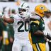 Sep 20, 2026; East Rutherford, New Jersey, USA; New York Jets running back Breece Hall (20) celebrates a 43-yard reception against the Green Bay Packers during the third quarter at MetLife Stadium.