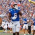 Sep 26, 2026; Gainesville, Florida, USA; Florida Gators wide receiver Dallas Wilson (6) gestures after scoring a touchdown against the Mississippi Rebels during the second half at Ben Hill Griffin Stadium.
