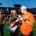 Sep 26, 2026; Gainesville, Florida, USA; ESPN sideline reporter Katie George talks with Florida Gators head coach Jon Sumrall after a game against the Mississippi Rebels at Ben Hill Griffin Stadium.