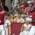Sep 26, 2026; Tuscaloosa, AL, USA; Alabama wide receiver Ryan Coleman-Williams (1) and Alabama wide receiver Noah Rogers (5) celebrate a catch and run by Rogers that set Alabama up with first and goal against South Carolina at Saban Field at Bryant Denny Stadium.